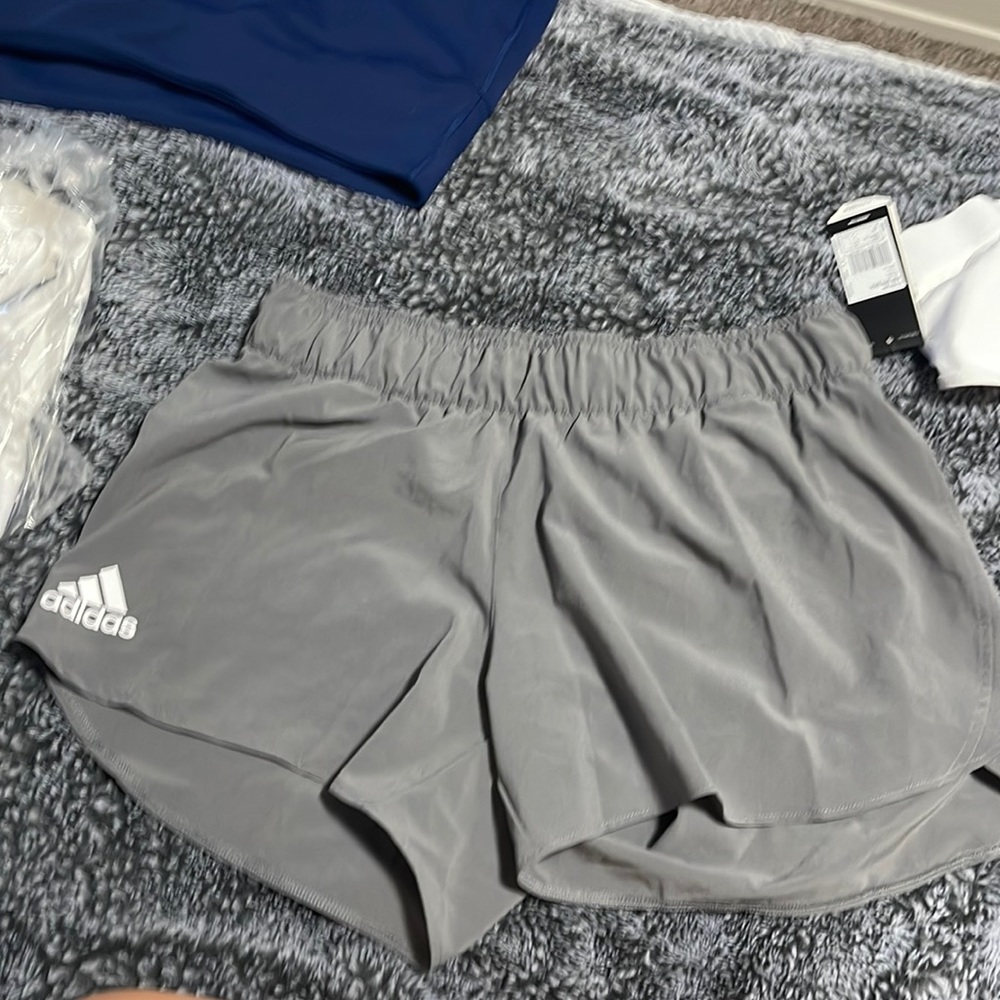 Gray adidas running shorts